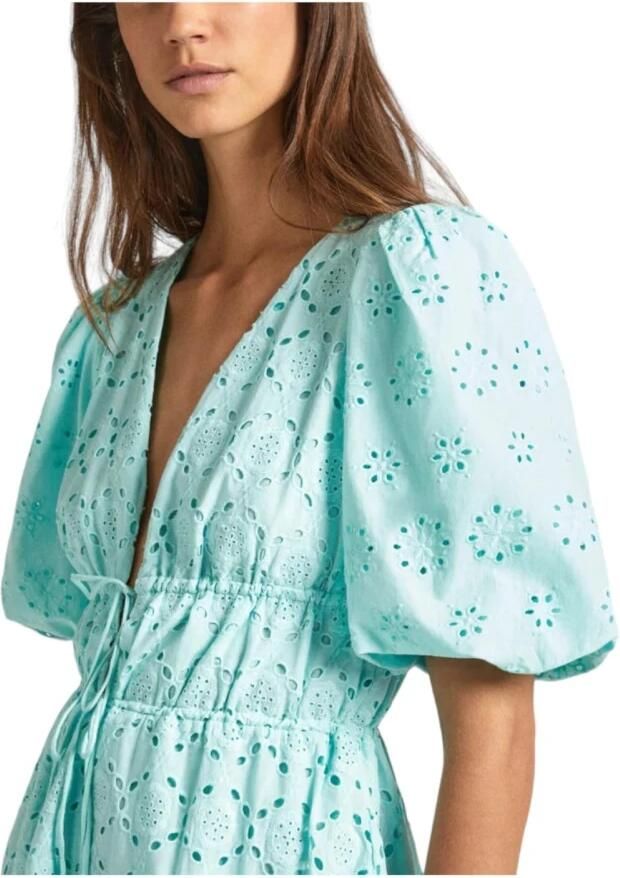 Pepe Jeans Elegante Mouwloze Bloemenjurk Blue Dames