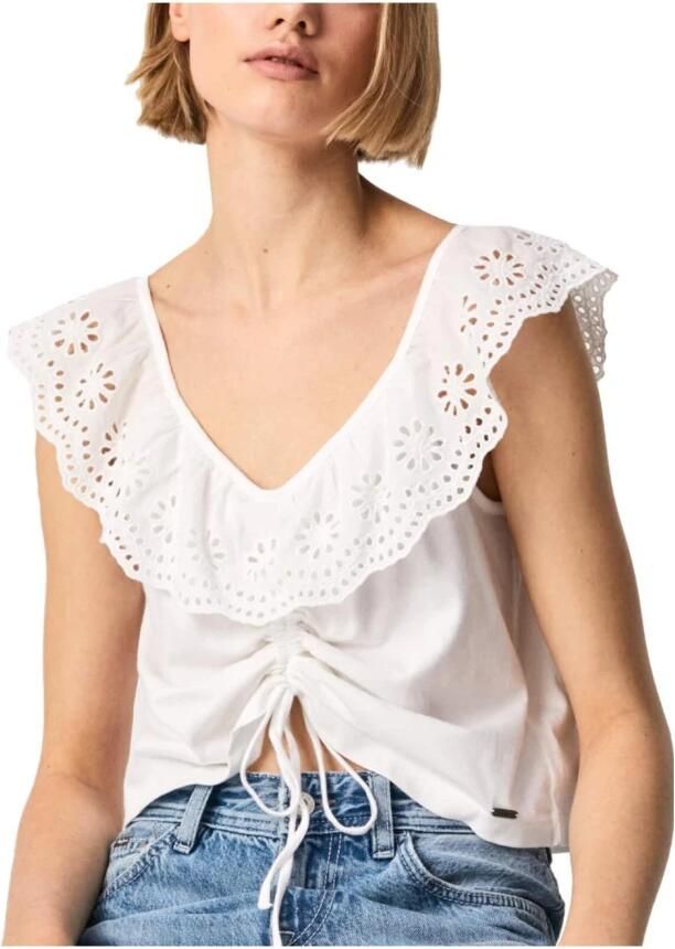 Pepe Jeans Gerimpelde top met Engels borduurwerk White Dames - Foto 2