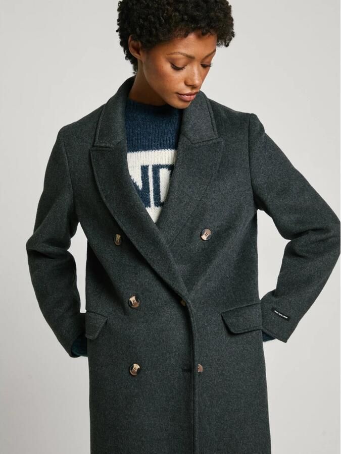 Pepe Jeans Grijze Beth Double-Breasted Jas Gray Dames