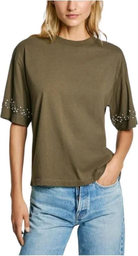 Pepe Jeans Groene gemêleerde T-shirt met strass Green Dames - Foto 3