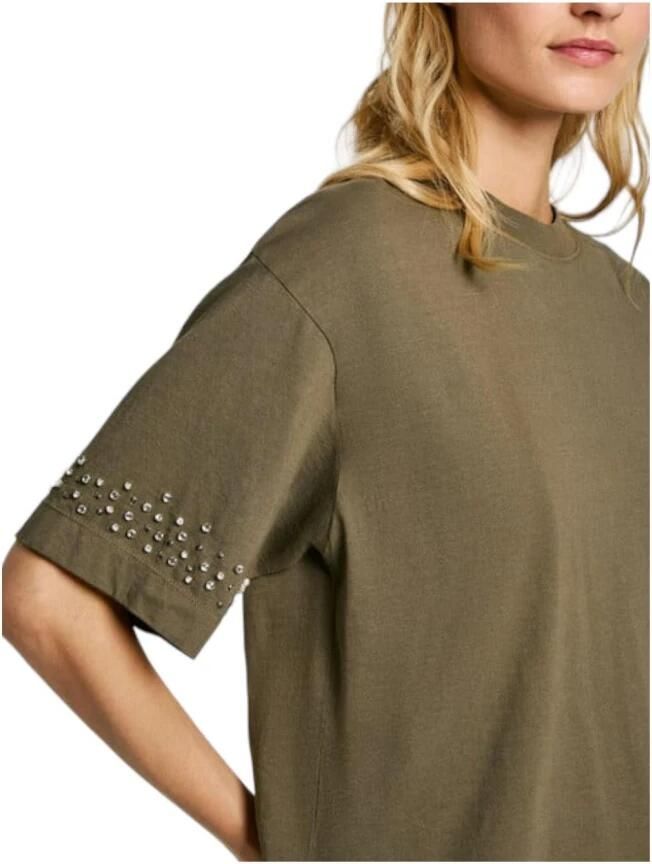 Pepe Jeans Groene gemêleerde T-shirt met strass Green Dames