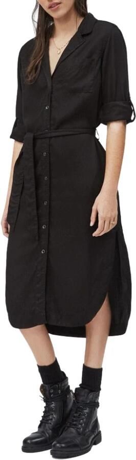 Pepe Jeans V-Hals Jurk in Effen Kleur met Knoopsluiting Black Dames - Foto 3