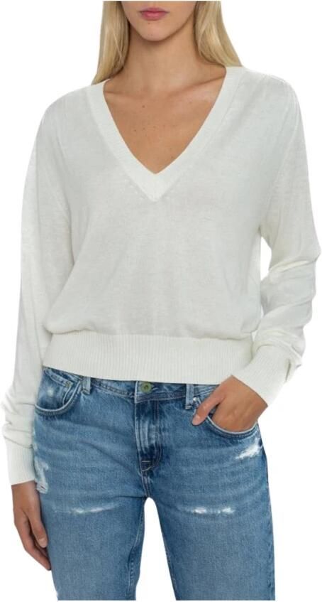 Pepe Jeans Dames V-hals Trui Effen Kleur White Dames