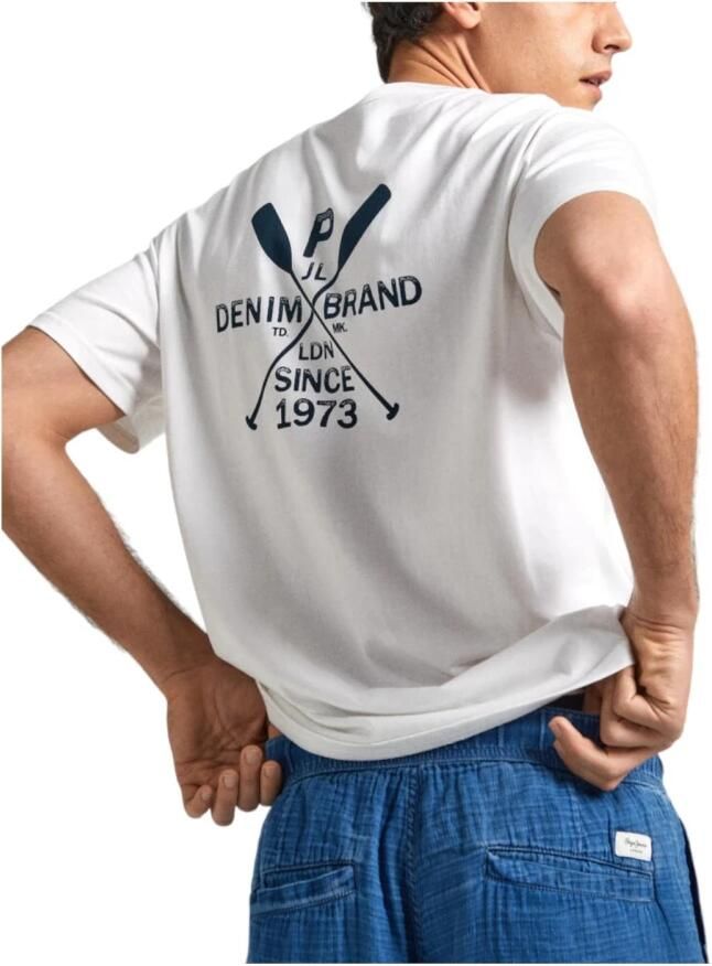 Pepe Jeans Minimalistisch Nautisch Design T-shirt White Heren