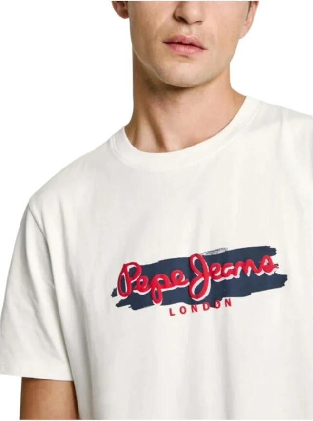 Pepe Jeans Moderne Grafische T-shirt in Katoen White Heren