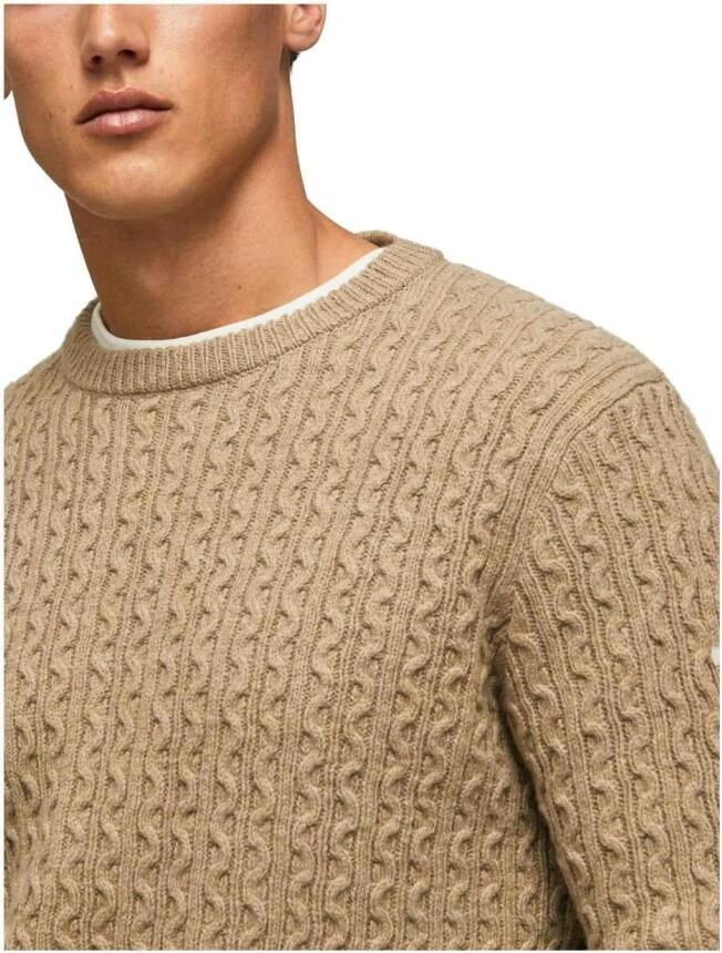 Pepe Jeans Eenvoudige Gebreide Trui met Decoratief Patroon Beige Heren - Foto 4