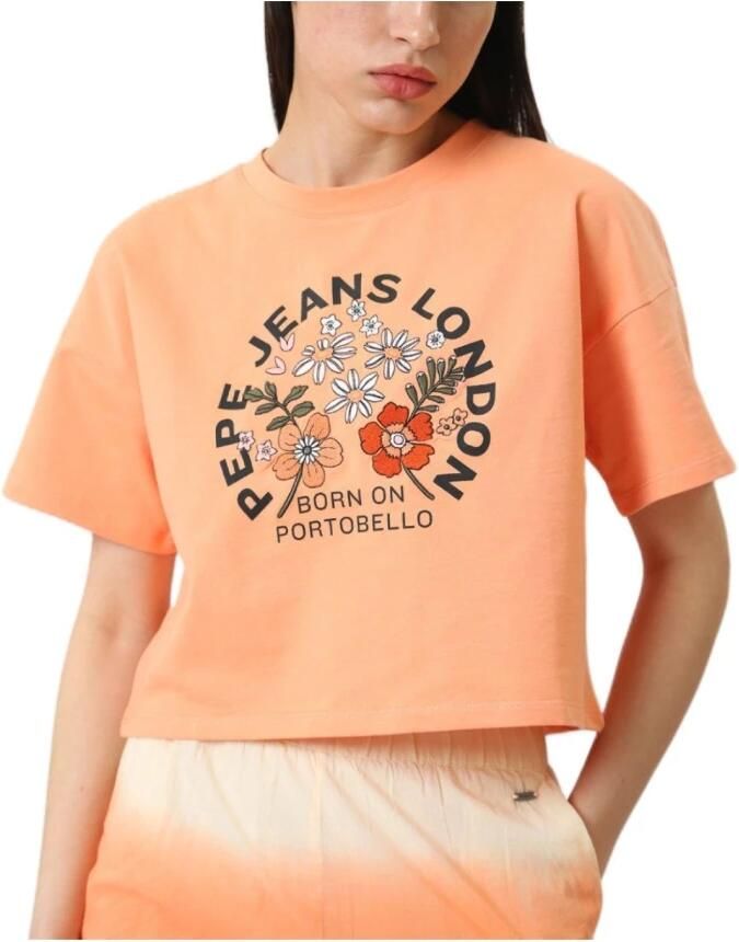 Pepe Jeans Oranje Ofra T-shirt met Front Print Orange Dames