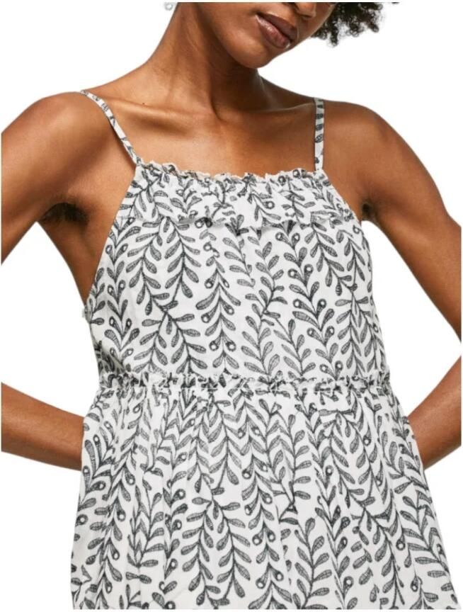 Pepe Jeans Blauwe Print Vierkante Hals Jurk Blue Dames