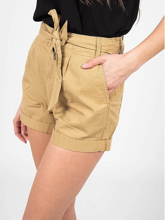 Pepe Jeans Shorts met Hoge Taille en Franje Koord Beige Dames