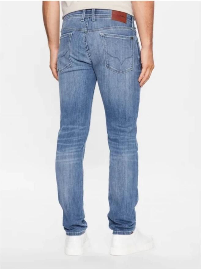 Pepe Jeans Slim Fit Denim Jeans met Patched Logo Blue Heren