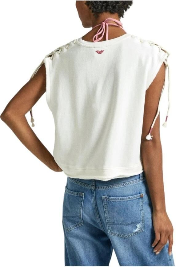 Pepe Jeans T-shirt met Grafische Print en Korte Mouwen White Dames