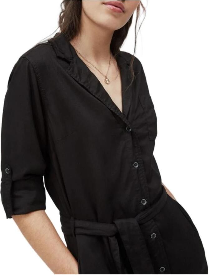 Pepe Jeans V-Hals Jurk in Effen Kleur met Knoopsluiting Black Dames