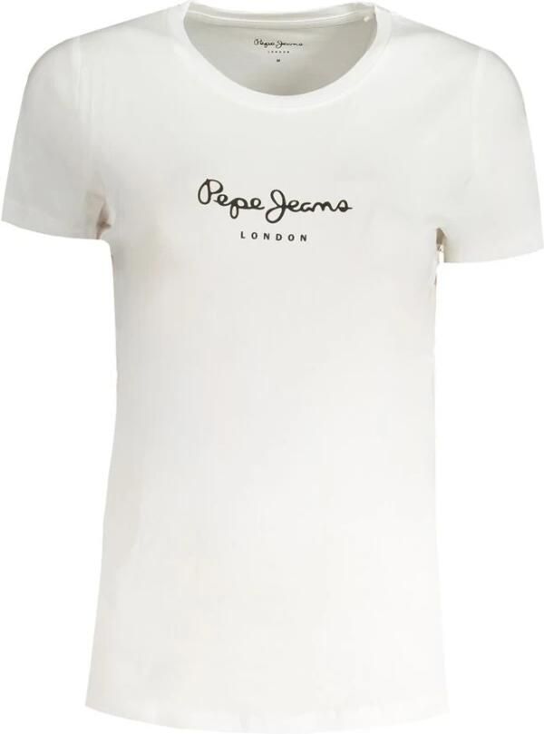 Pepe Jeans Witte Katoenen Logo Print T-Shirt White Dames