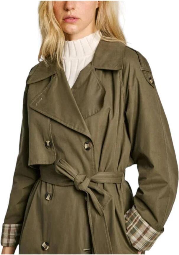 Pepe Jeans Witte Trenchcoat Elegante Functionele Stijl Green Dames