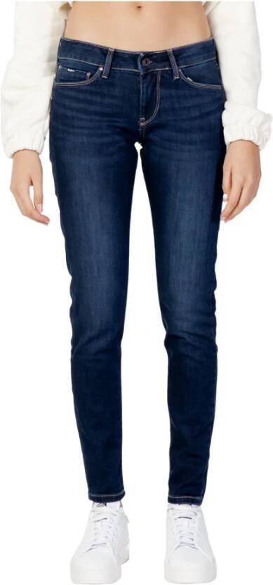 Pepe Jeans Blauwe effen dames jeans met ritssluiting en knoopsluiting Blue Dames