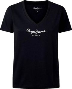 Pepe Jeans T-shirt Camiseta Cuello Pico Negra Mujer Zwart Dames
