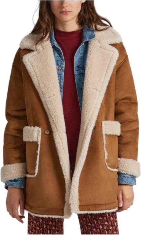 Pepe Jeans Single-Breasted Coats Brown Dames