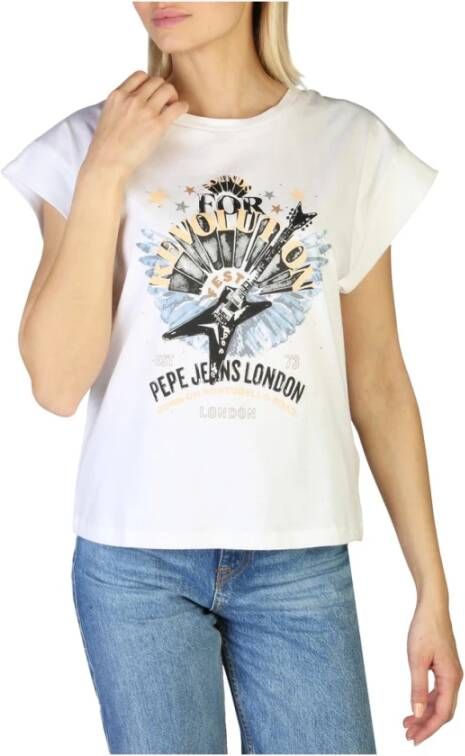 Pepe Jeans Dames Ronde Hals T-shirt met Logo Prints White Dames