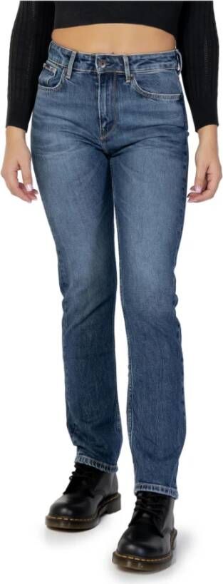 Pepe Jeans Blauwe effen dames jeans met versleten effect Blue Dames