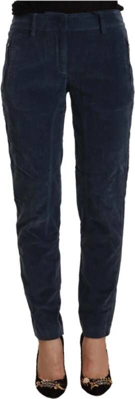 PESERICO Blue Mid Waist Cotton Stretch Tapered Pants Blauw Dames