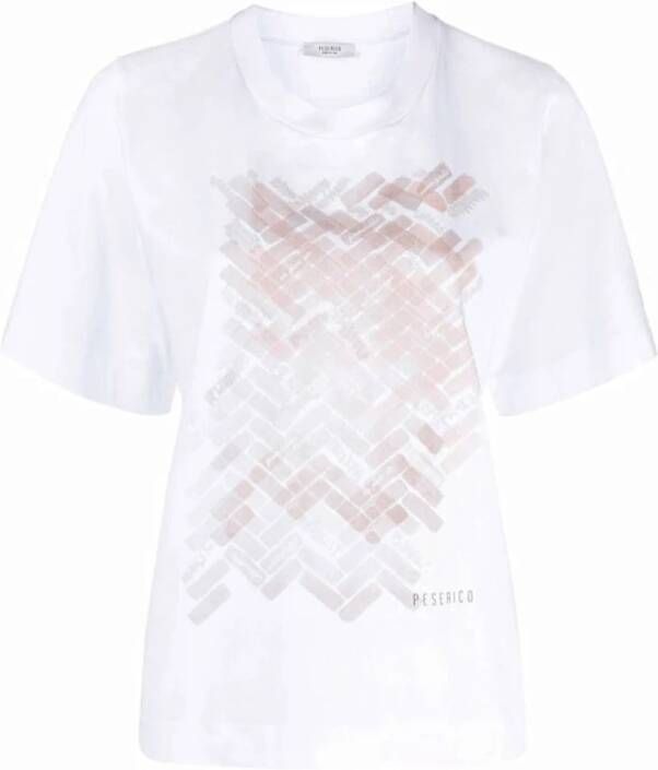 PESERICO Grafisch print T-shirt White Dames
