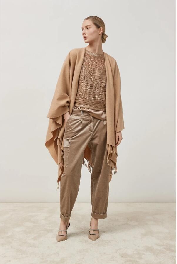PESERICO Cape in wol kasjmier en pailletten Brown Dames - Foto 3