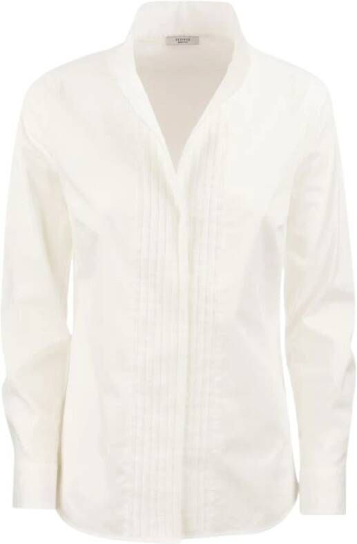 PESERICO Stretch cotton shirt with pleats Wit Heren