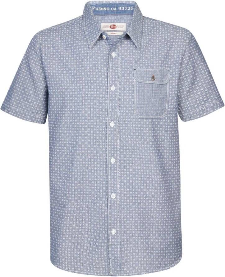 Petrol Short Sleeve Overhemd Print Blauw Heren