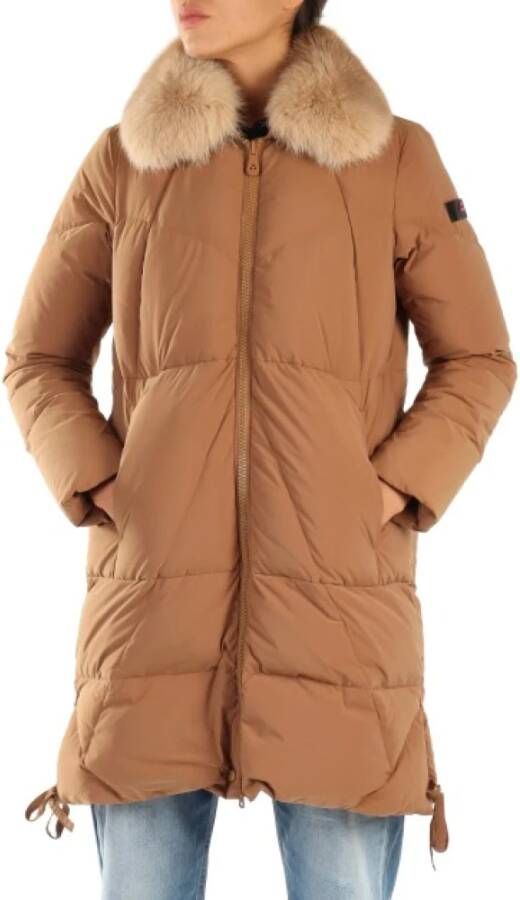 Peuterey Long down jacket with matching colour fur Beige Dames