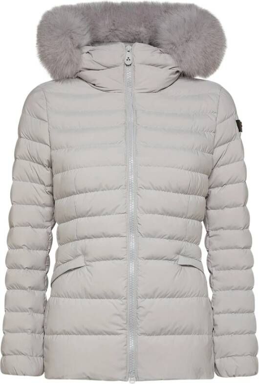 Peuterey Gestructureerde Stoffige Slim Fit Donsjas met Bont Black Green Gray Dames