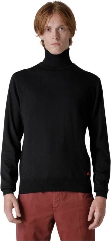 Peuterey High neck cotton and wool knitted sweater Zwart Heren