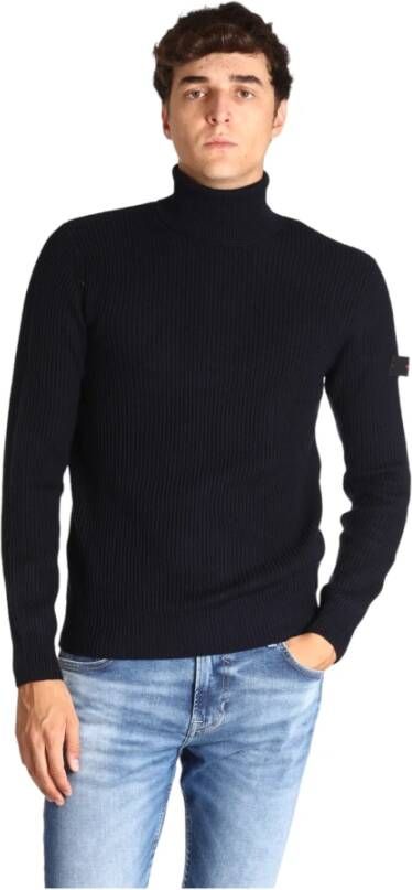 Peuterey Comfortabele Gebreide Blend Trui Blauw Heren