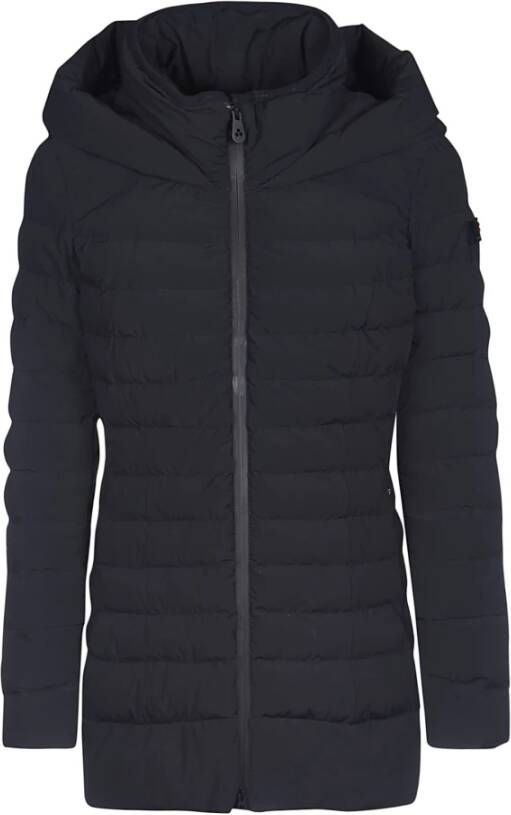 Peuterey Nylon Carcoat Jas met Hoge Kraag en Capuchon Black Dames