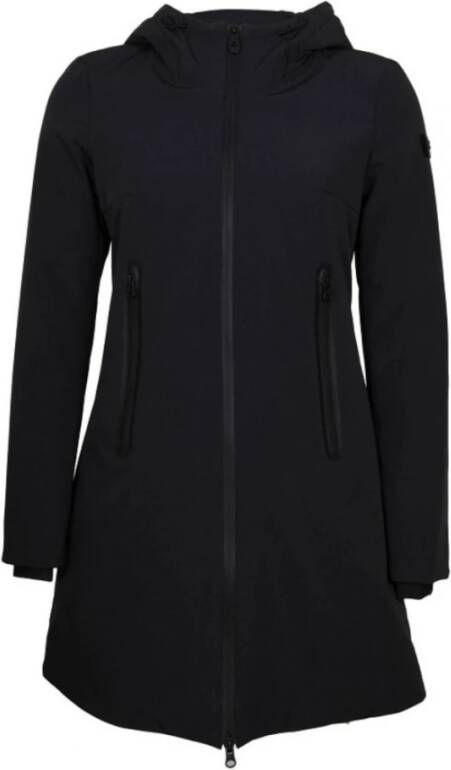 Peuterey Zwarte Gewatteerde Jas met Hoge Kraag en Capuchon Black Dames
