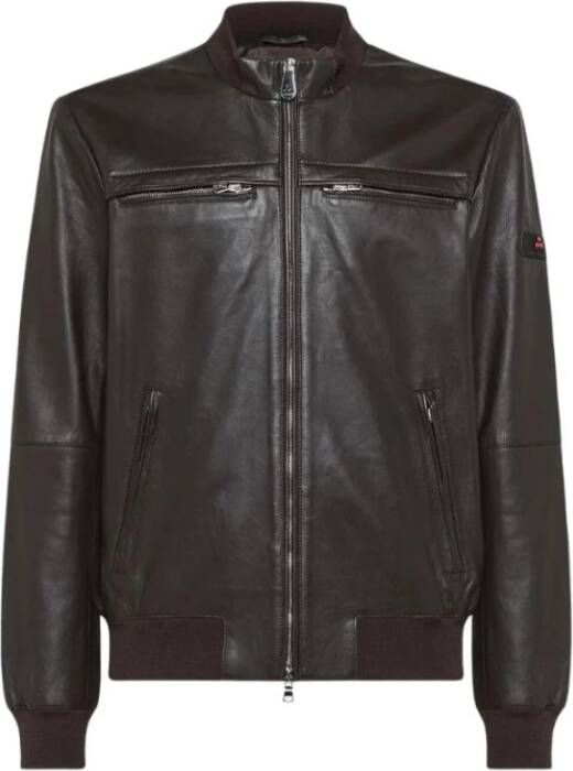 Peuterey Iconisch Leren Bikerjack Bruin Heren