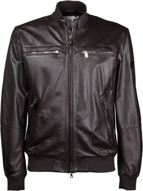 Peuterey Iconisch Leren Bikerjack Bruin Heren