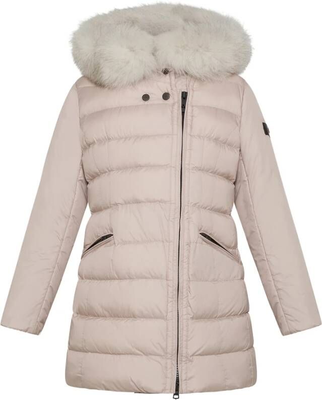 Peuterey Lichtgewicht waterafstotende donsjas met afneembare bontkraag Beige Dames