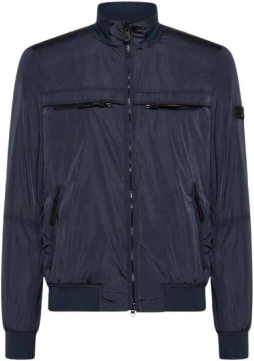 Peuterey Iridescent Nylon Biker Jacket Blue Heren