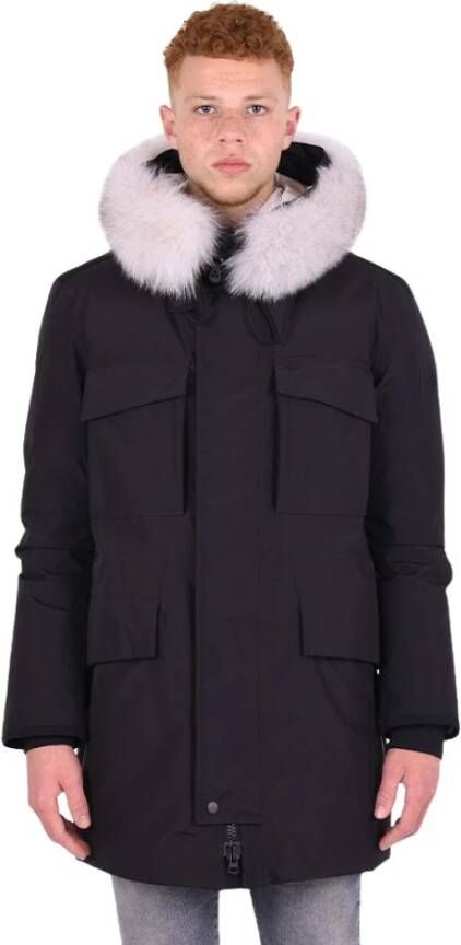 Peuterey Parka in ripstop met vossen kraag Blauw Heren