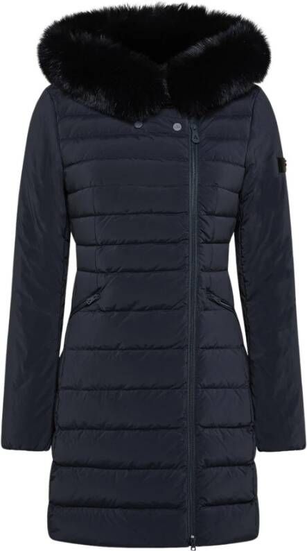 Peuterey Gewatteerde donsjas met bontafwerking Blauw Dames