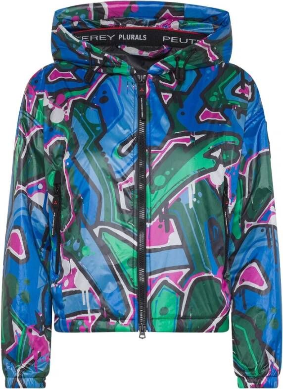 Peuterey Smooth recycled nylon bomber jacket with all-over print Blauw Dames