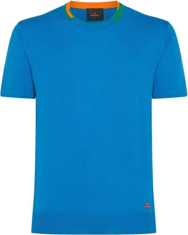 Peuterey T-shirt met gestreepte kraagdetails Blauw Heren