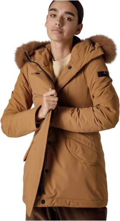 Peuterey Getailleerde jas met bijpassende bontkraag Beige Dames