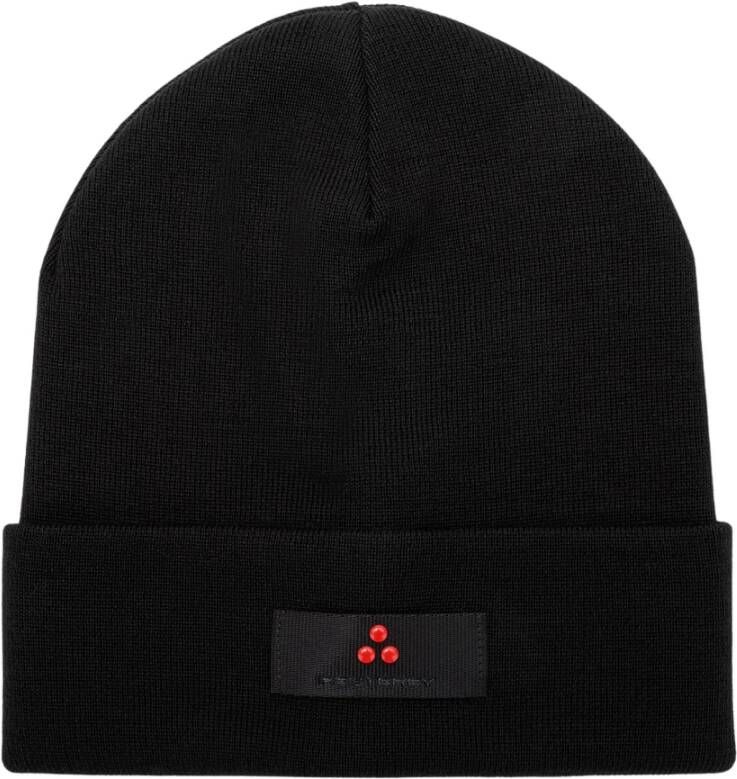 Peuterey Wool blend knitted hat with logo Zwart Heren