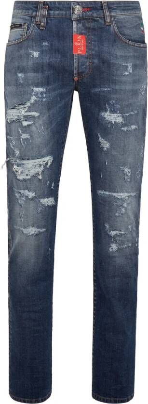 Philipp Plein Blauwe Illusie Skinny Jeans voor Heren Blauw Heren