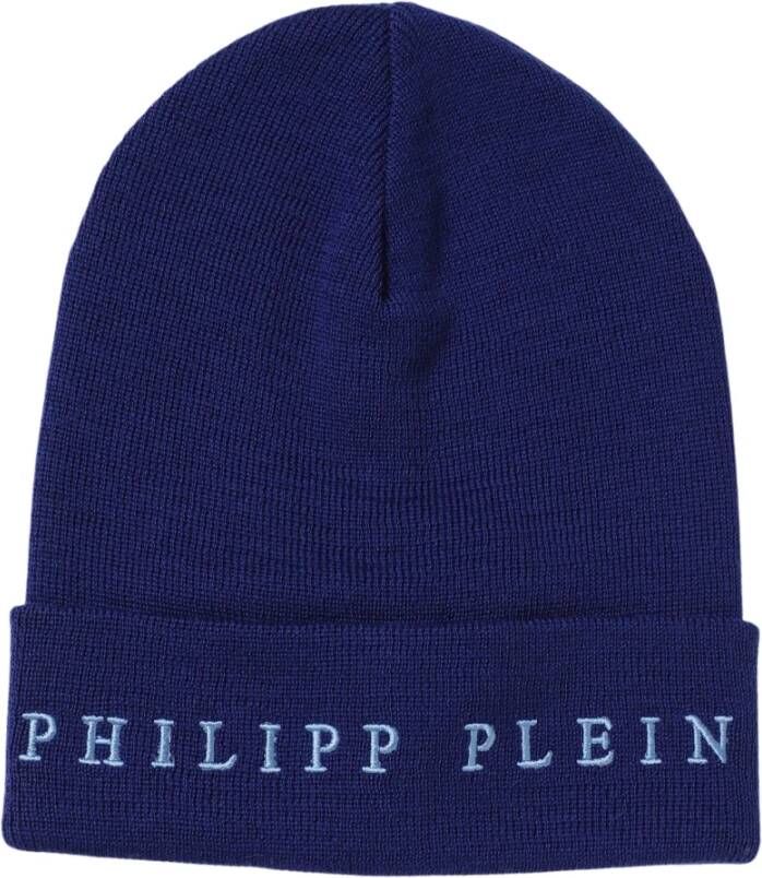 Philipp Plein Blauwe Logo Beanie voor Heren Blauw Heren