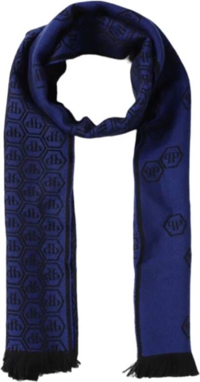 Philipp Plein Blauwe Monogram All Over Wollen Sjaal Blauw Unisex