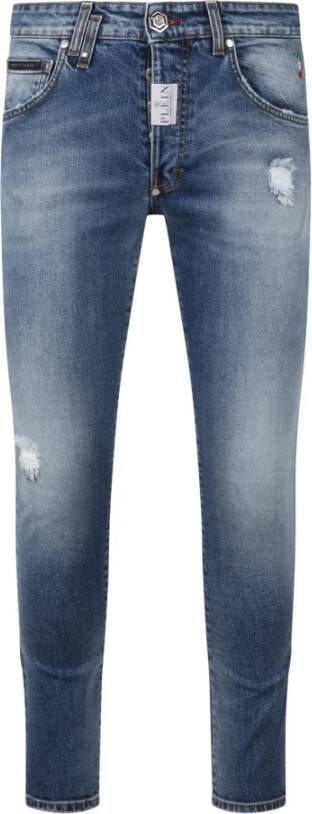 Philipp Plein Blauwe Stone Washed Skinny Fit Jeans Blauw Heren