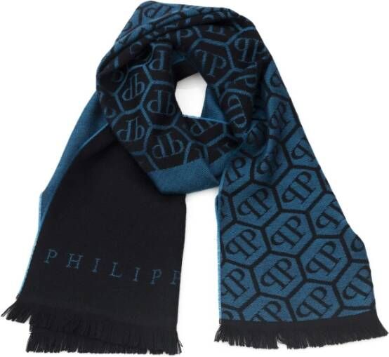 Philipp Plein Blauwe Wollen Sjaal met Monogram Blue