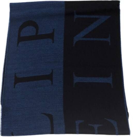 Philipp Plein Blauwe Wollen Sjaal met Logo Blue